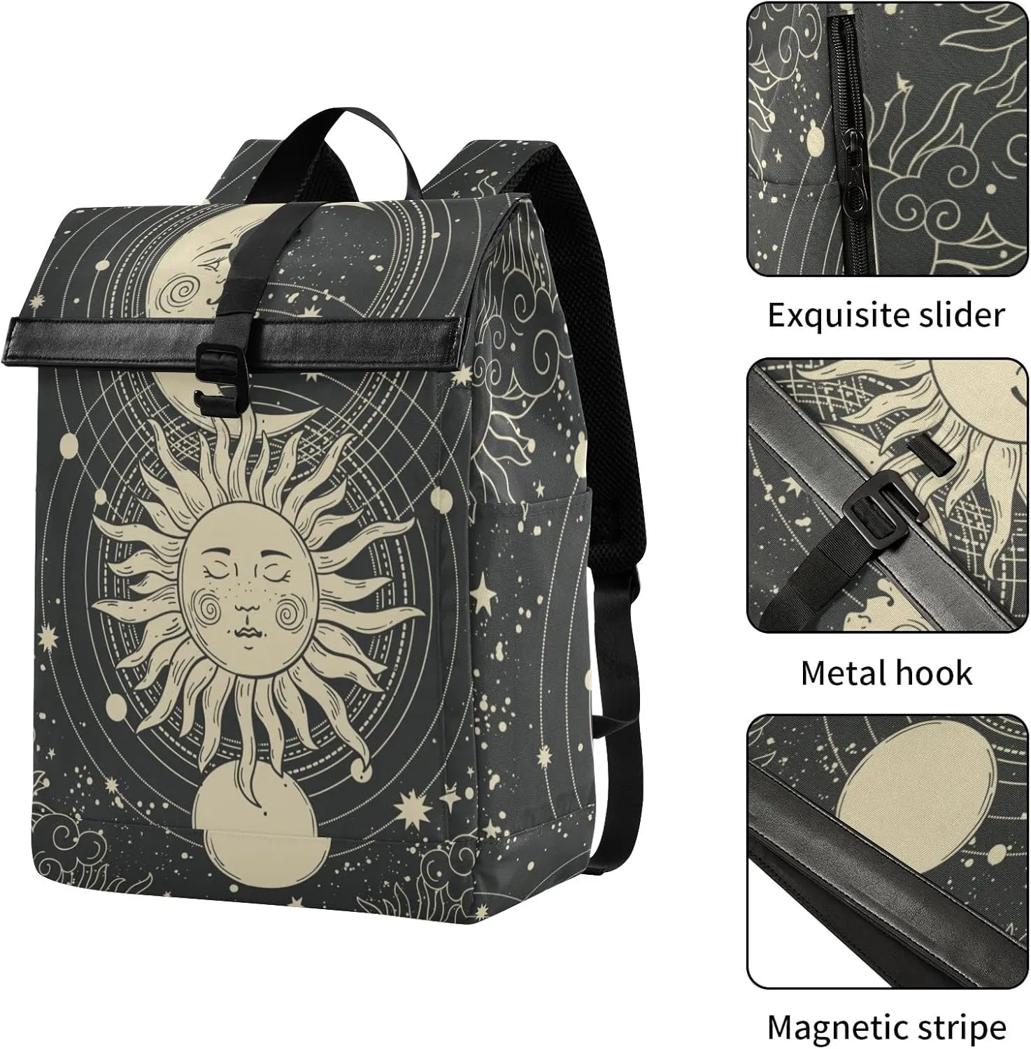 CBBYY Astrology Tarot Goth Travel Roll Top Backpack for Men, Expandable Waterproof Trendy Laptop Backpack