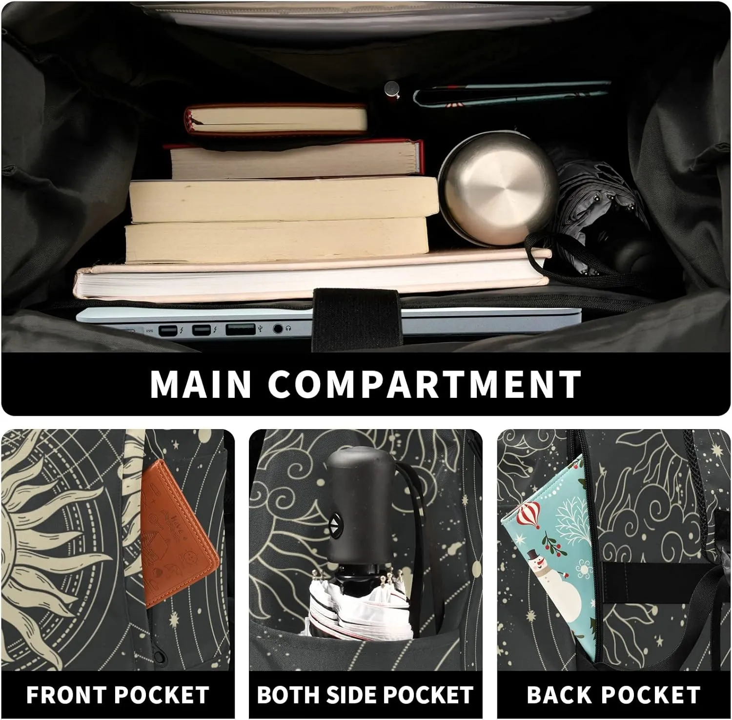 CBBYY Astrology Tarot Goth Travel Roll Top Backpack for Men, Expandable Waterproof Trendy Laptop Backpack