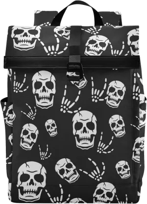 CBBYY Gothic Skeleton Travel Roll Top Backpack for Men, Expandable Waterproof Trendy Laptop Backpack