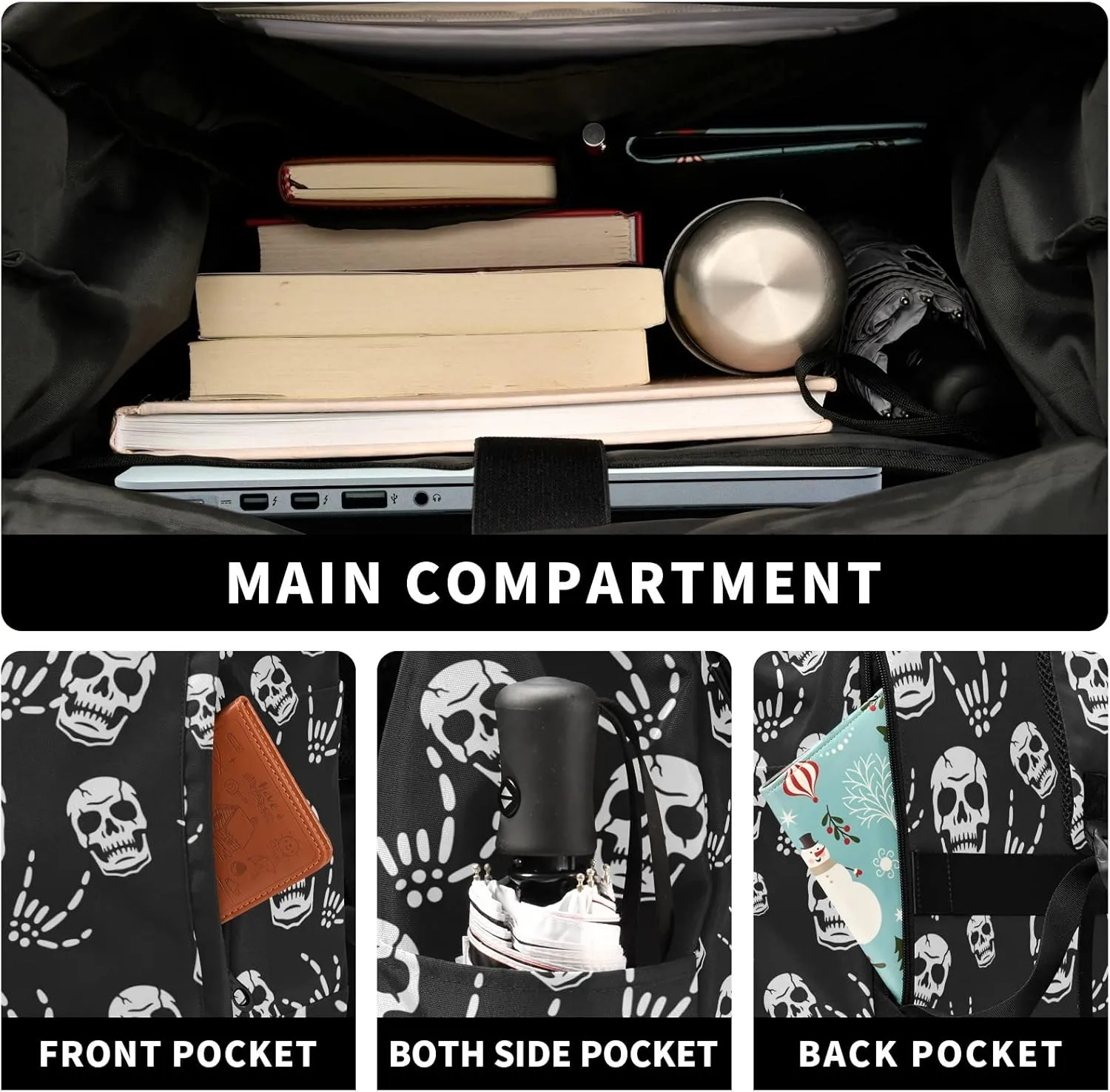 CBBYY Gothic Skeleton Travel Roll Top Backpack for Men, Expandable Waterproof Trendy Laptop Backpack