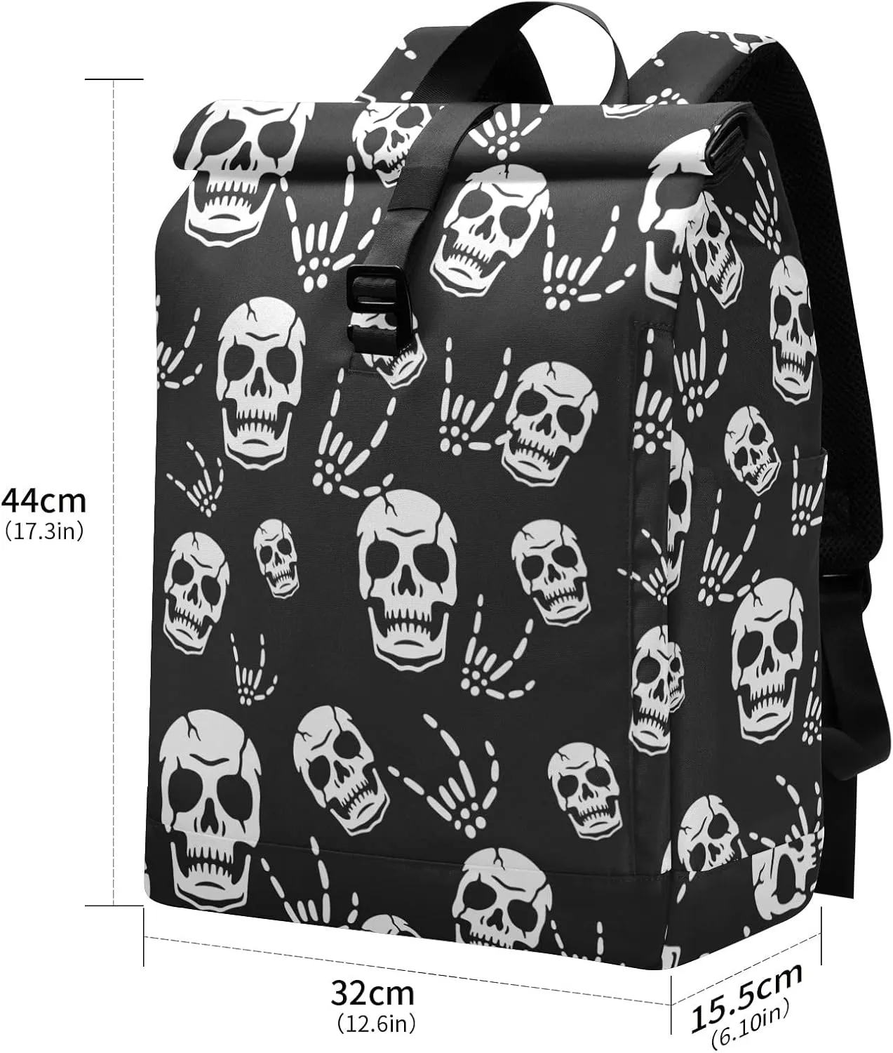 CBBYY Gothic Skeleton Travel Roll Top Backpack for Men, Expandable Waterproof Trendy Laptop Backpack