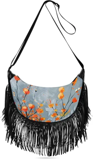 CEBUGI Women's Fringe Crossbody Tassel Purse Vintage Florals Hobo Shoulder Bags Crossbody Handbag with Adjustable Shoulder Straps