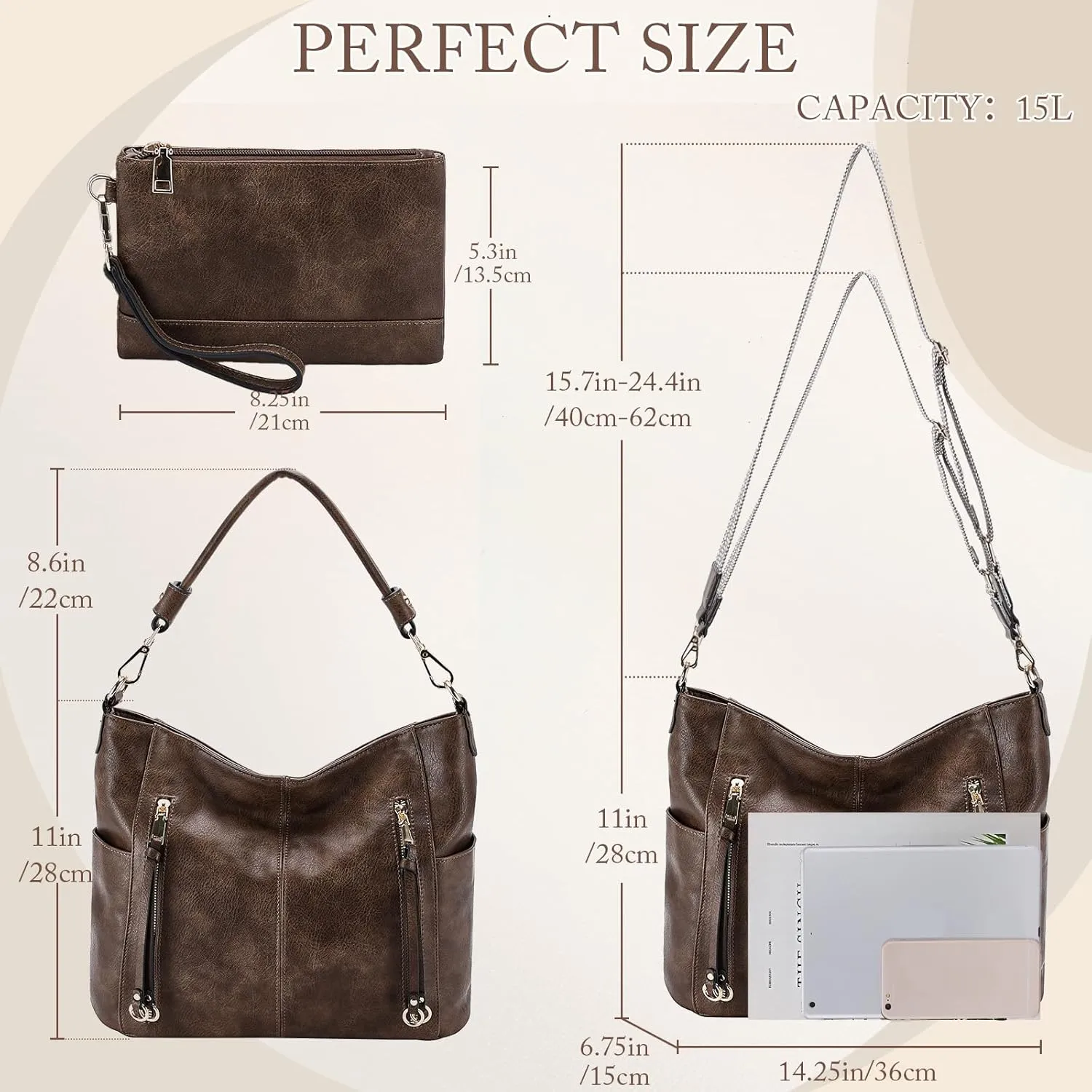 Chase Chic Hobo Bag for Women, PU Ladies Purse Handbags Trendy Crossbody Shoulder Bucket Bag for Work,Travel