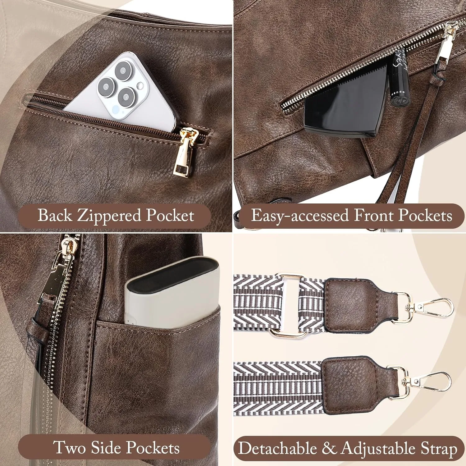 Chase Chic Hobo Bag for Women, PU Ladies Purse Handbags Trendy Crossbody Shoulder Bucket Bag for Work,Travel