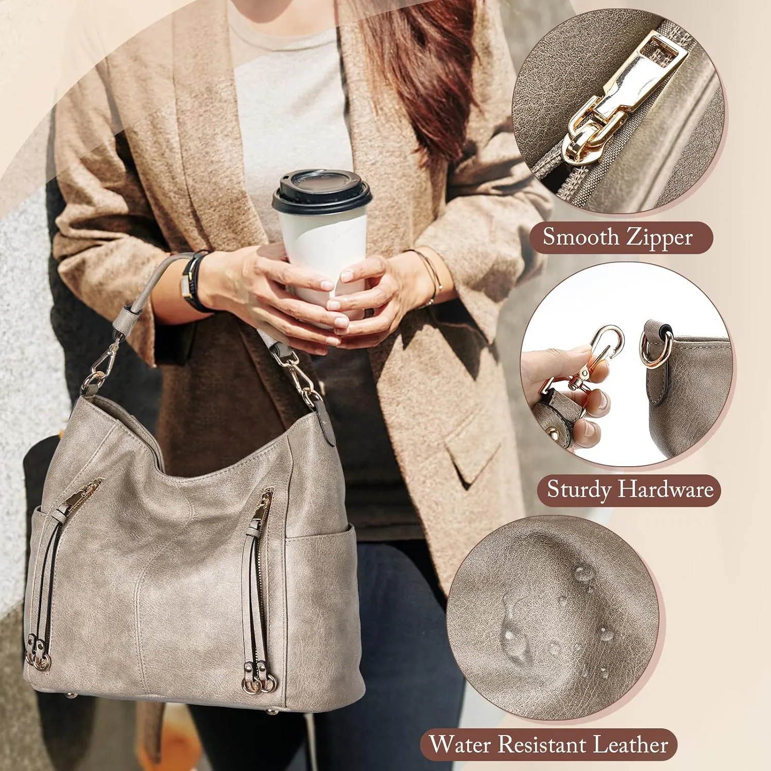 Chase Chic Hobo Bag for Women, PU Ladies Purse Handbags Trendy Crossbody Shoulder Bucket Bag for Work,Travel