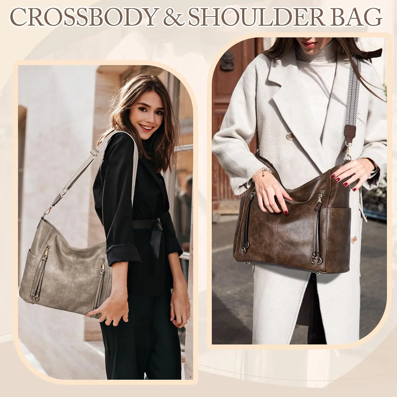 Chase Chic Hobo Bag for Women, PU Ladies Purse Handbags Trendy Crossbody Shoulder Bucket Bag for Work,Travel