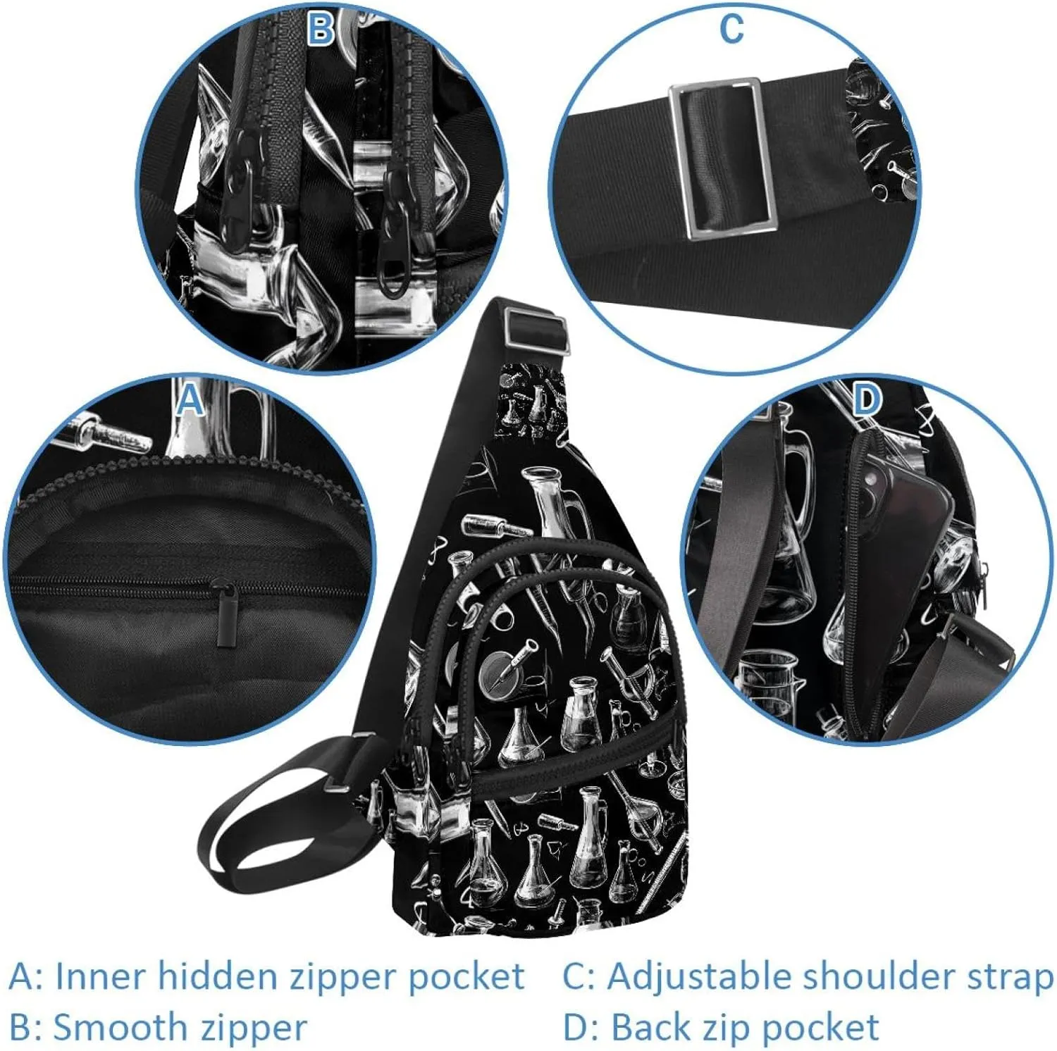 chemical biological scientific Crossbody Sling Backpack Sling Bag Travel Hiking Chest Bag Daypack