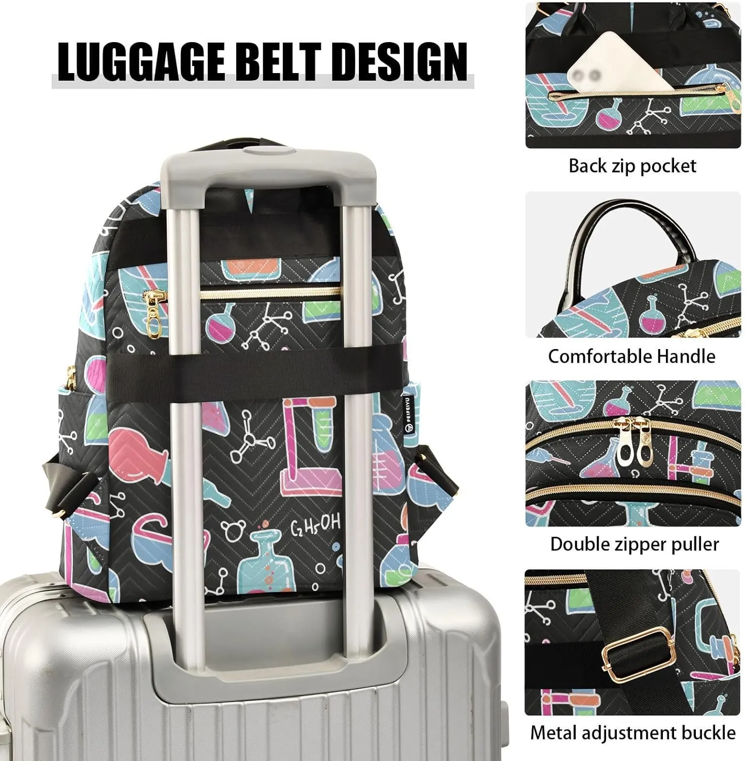Chemical Laboratory Mini Backpack Women's Quilted Small Backpack Purse for Women College Fashion Travel Daypack Shoulder Bag
