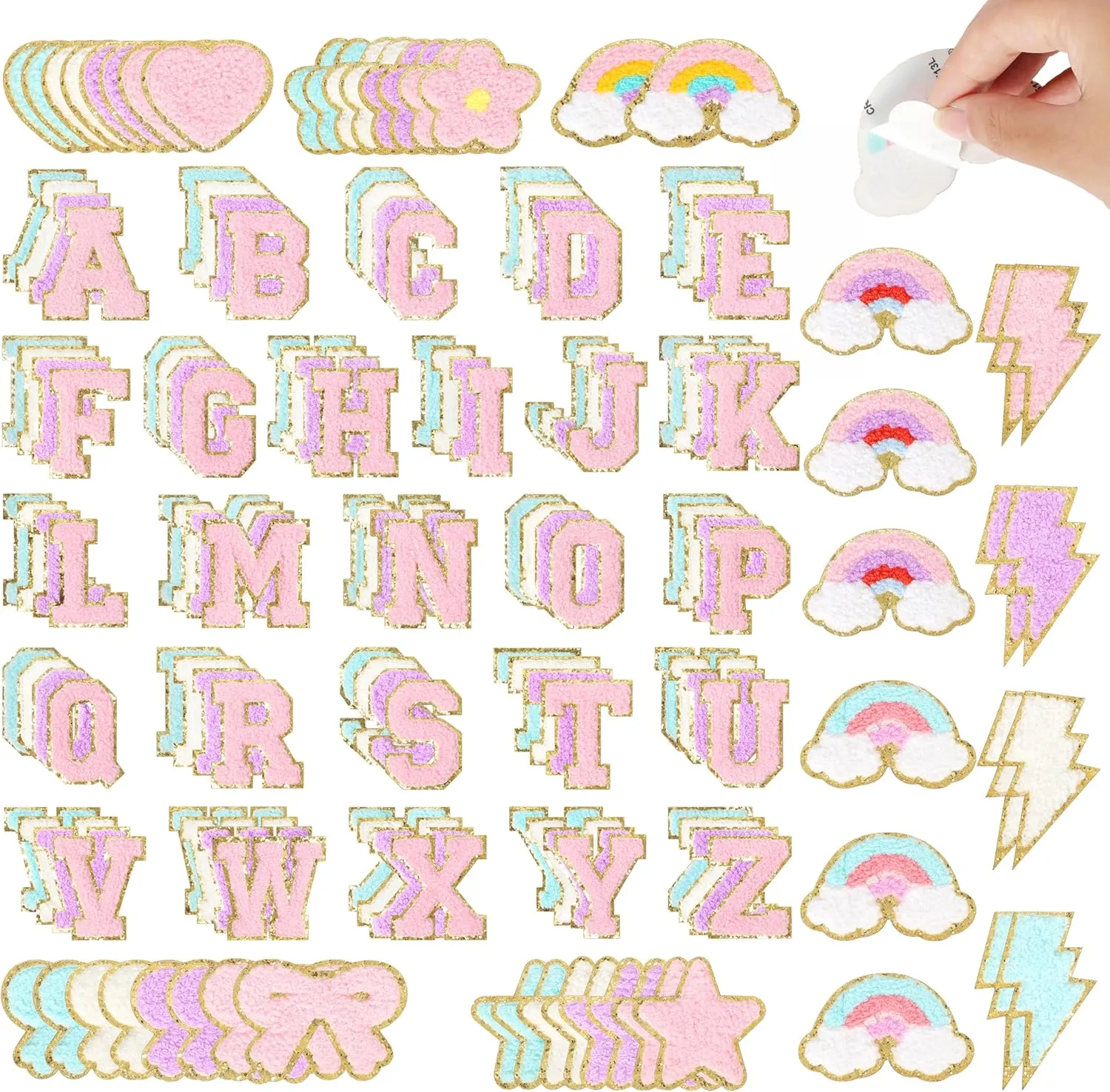 Chenille Patches Self Adhesive for DIY Clothing: NICEVINYL 152PCS Varsity Letter Patches Sticker - Preppy Lightning Star Heart Rainbow Cute Chenille Patches for Hats,Backpacks,Bags,Jackets
