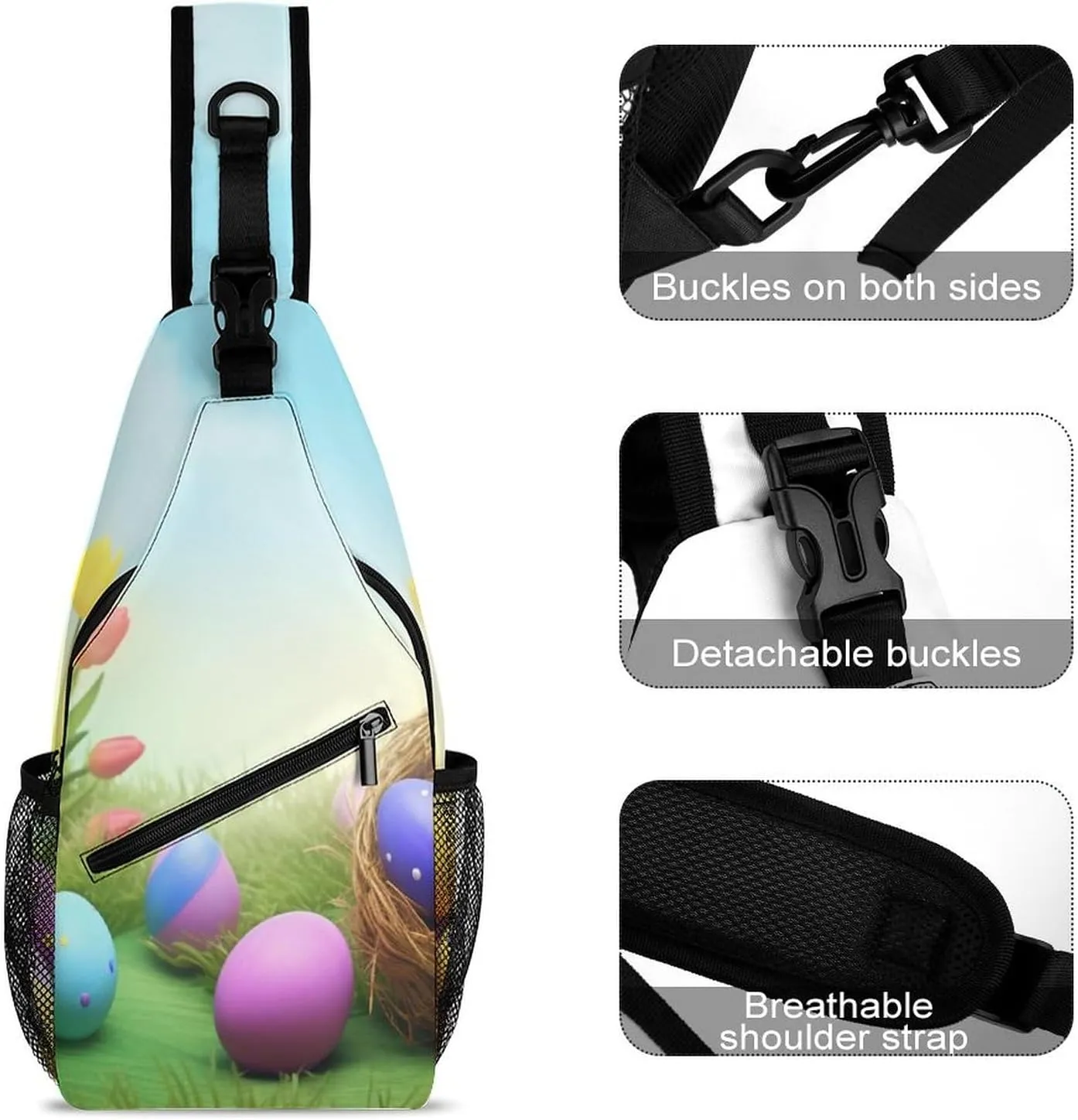 Chest Bag Sling Bag for Men Women April Easter Sport Sling Backpack Lightweight Shoulder Bag for Travel, 38x20cm