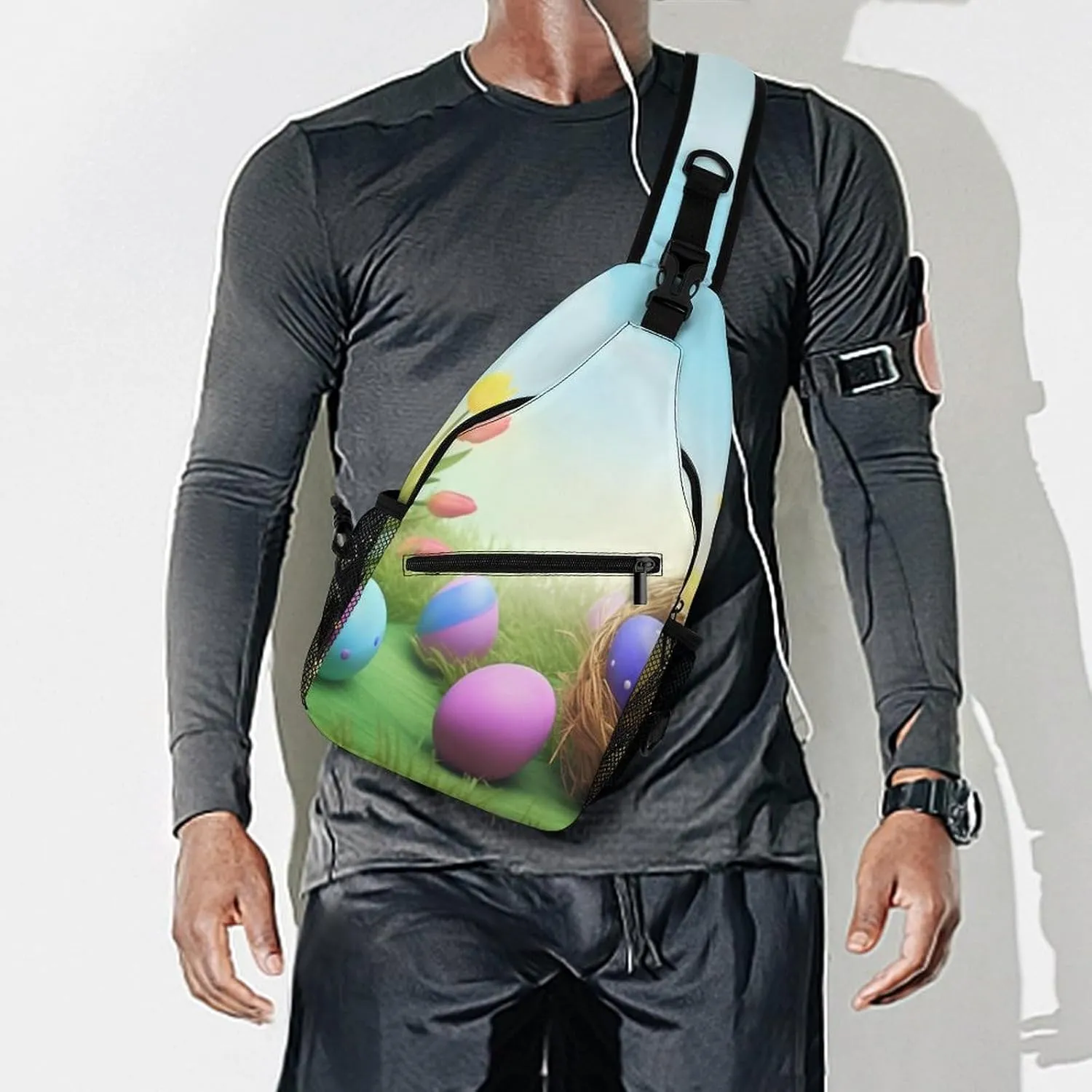 Chest Bag Sling Bag for Men Women April Easter Sport Sling Backpack Lightweight Shoulder Bag for Travel, 38x20cm
