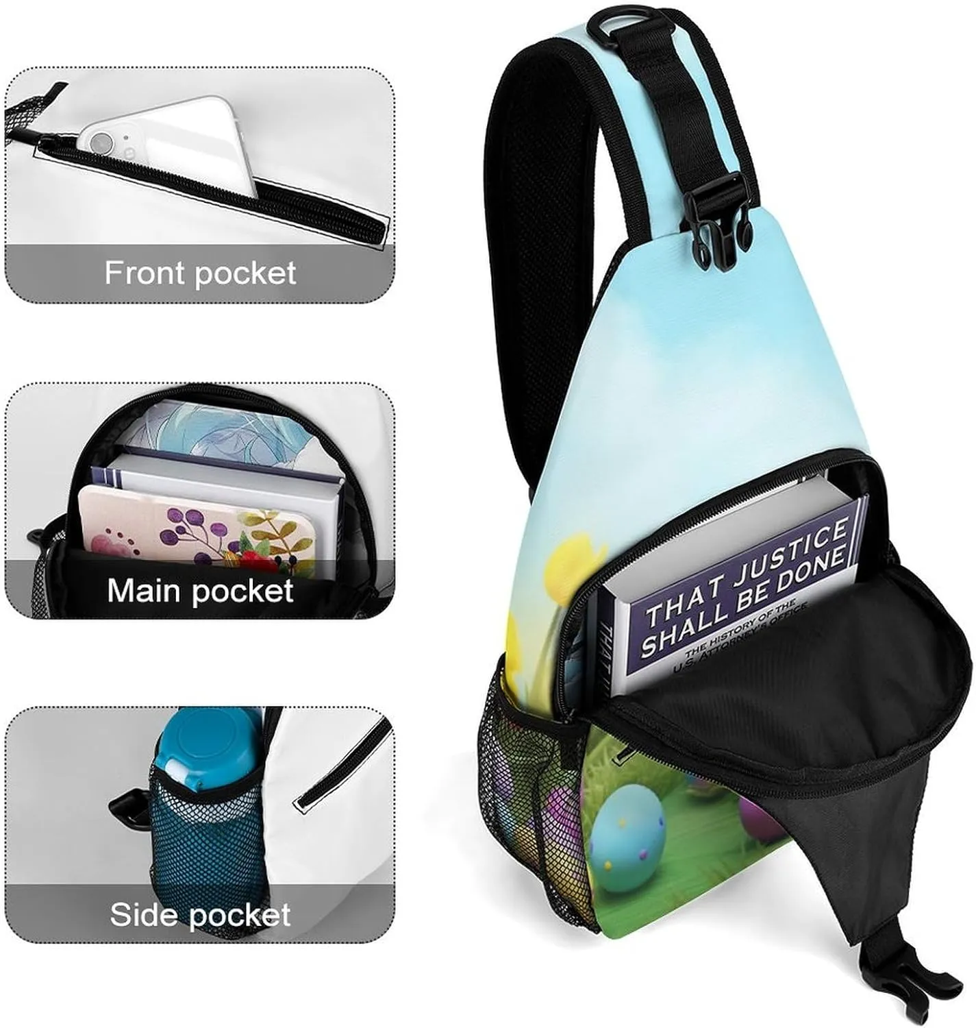 Chest Bag Sling Bag for Men Women April Easter Sport Sling Backpack Lightweight Shoulder Bag for Travel, 38x20cm
