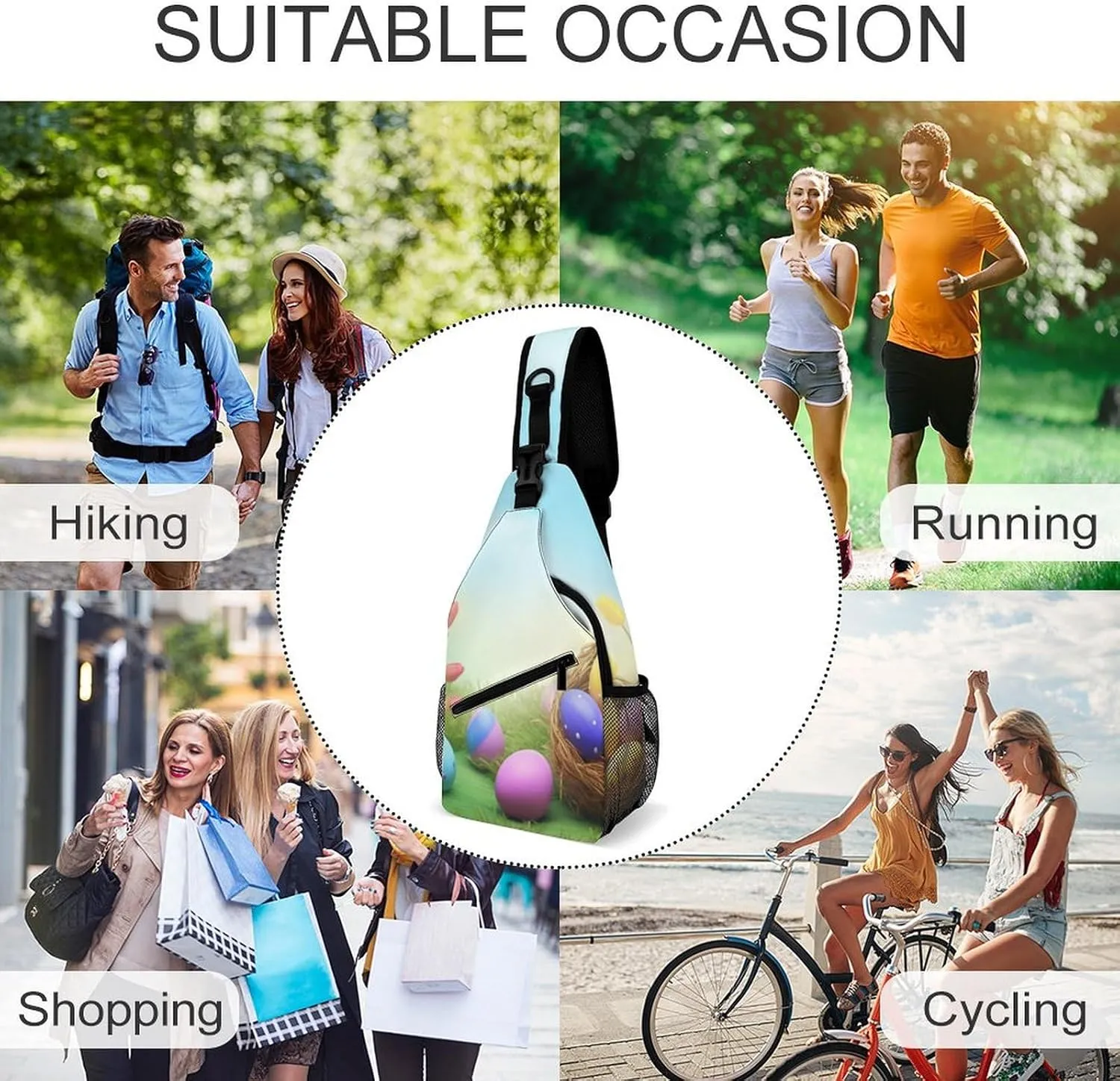 Chest Bag Sling Bag for Men Women April Easter Sport Sling Backpack Lightweight Shoulder Bag for Travel, 38x20cm