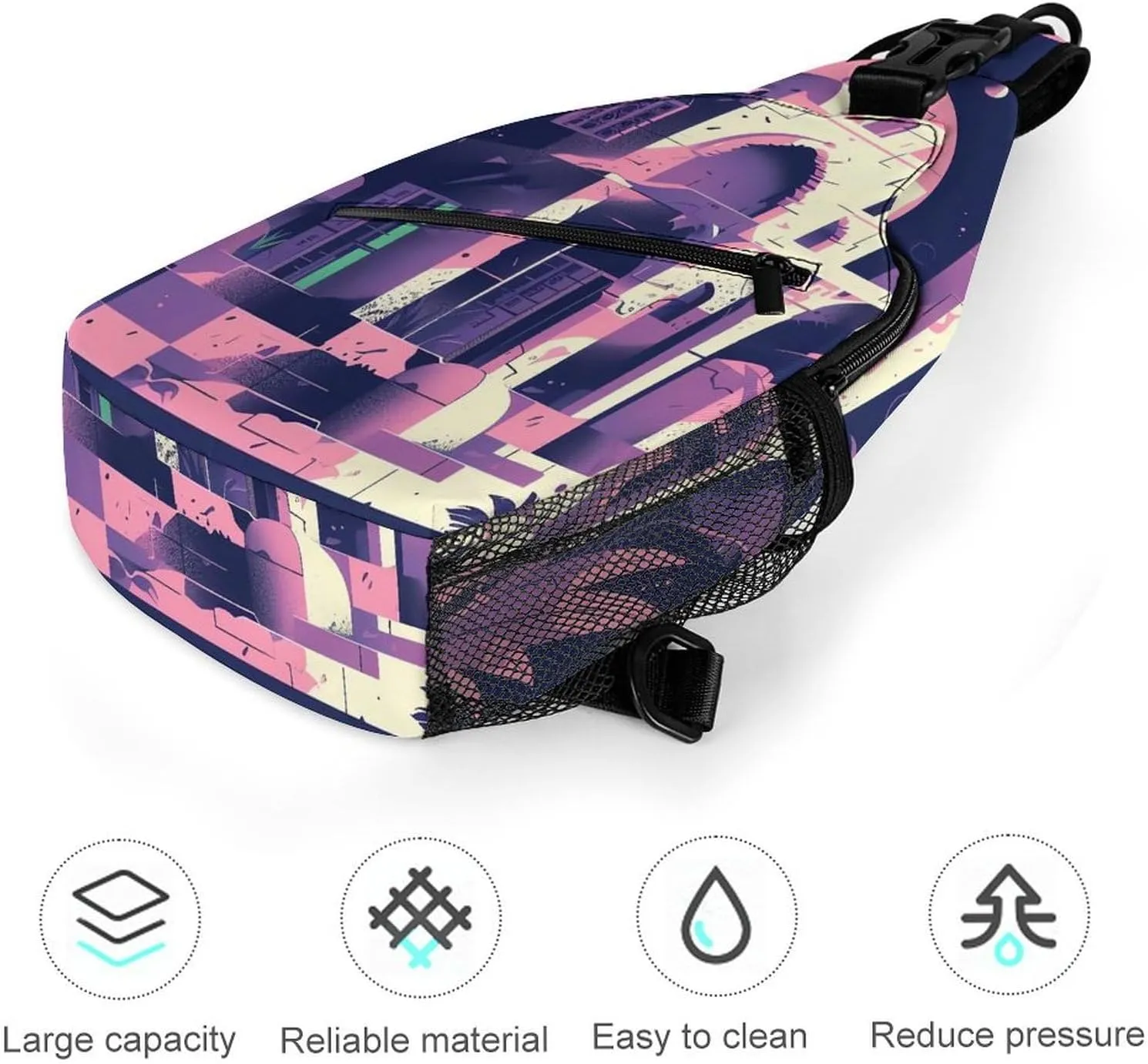 Chest Bag Sling Bag for Men Women Traditional Architecture Sport Sling Backpack Lightweight Shoulder Bag for Travel