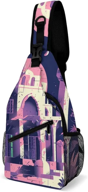 Chest Bag Sling Bag for Men Women Traditional Architecture Sport Sling Backpack Lightweight Shoulder Bag for Travel
