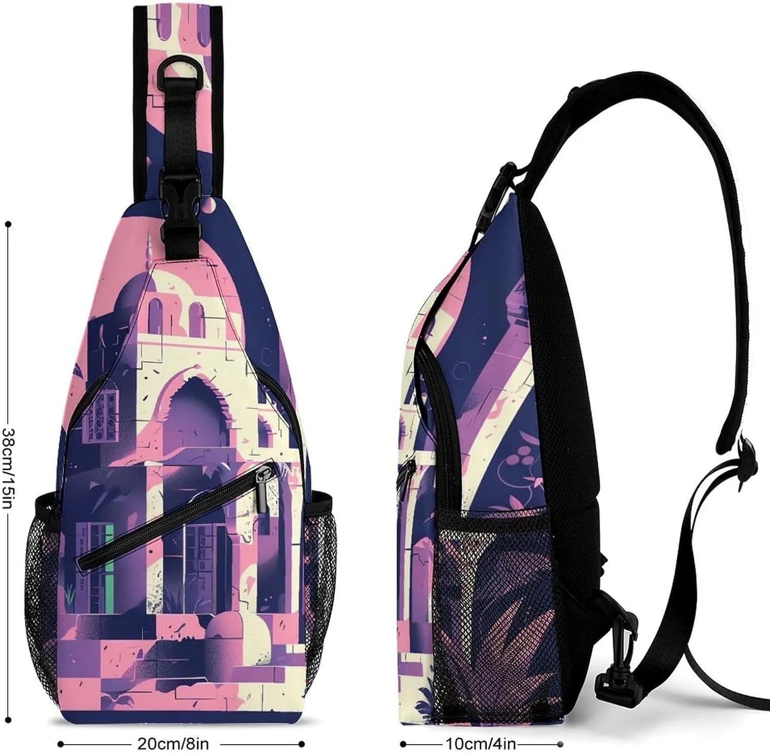 Chest Bag Sling Bag for Men Women Traditional Architecture Sport Sling Backpack Lightweight Shoulder Bag for Travel