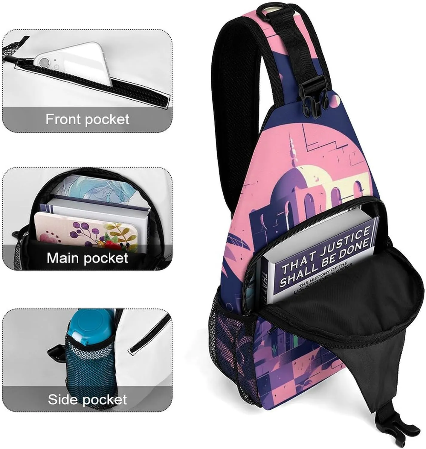 Chest Bag Sling Bag for Men Women Traditional Architecture Sport Sling Backpack Lightweight Shoulder Bag for Travel