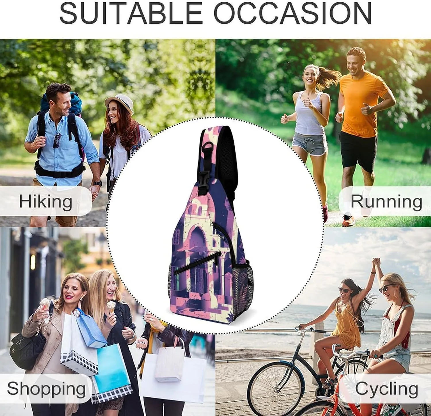 Chest Bag Sling Bag for Men Women Traditional Architecture Sport Sling Backpack Lightweight Shoulder Bag for Travel