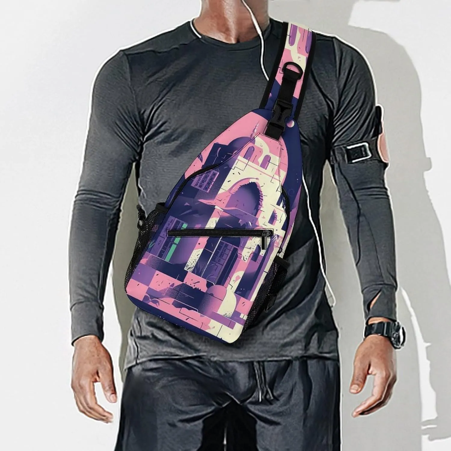 Chest Bag Sling Bag for Men Women Traditional Architecture Sport Sling Backpack Lightweight Shoulder Bag for Travel