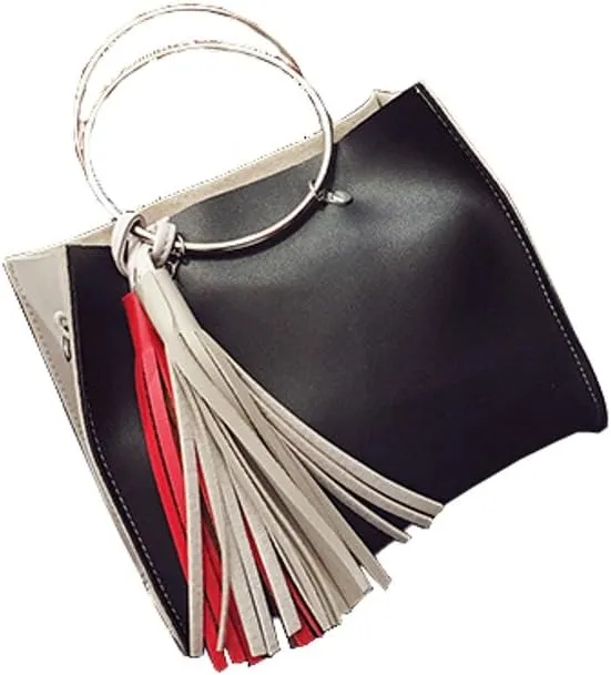Chezi Women's Faux Leather Red White Tassel Small Tote Bag Satchel
