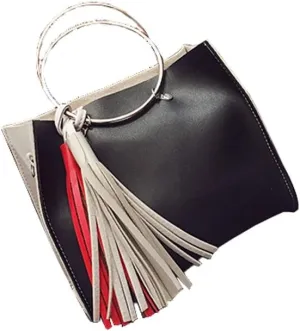 Chezi Women's Faux Leather Red White Tassel Small Tote Bag Satchel