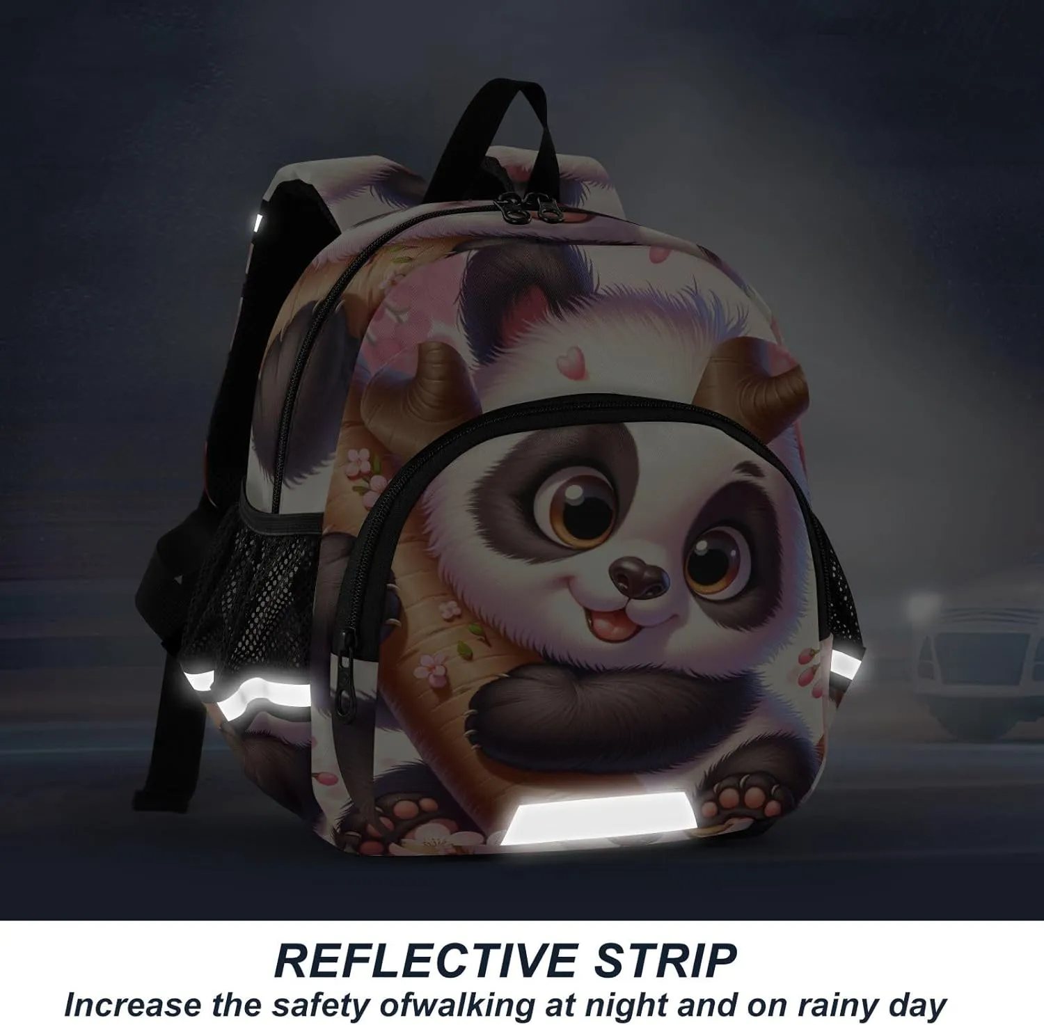 CHIFIGNO Cute Panda Cherry Blossom Toddler Boy Backpack with Leash, Small Travel Book Bag Kids School Bag Preschool Backpack