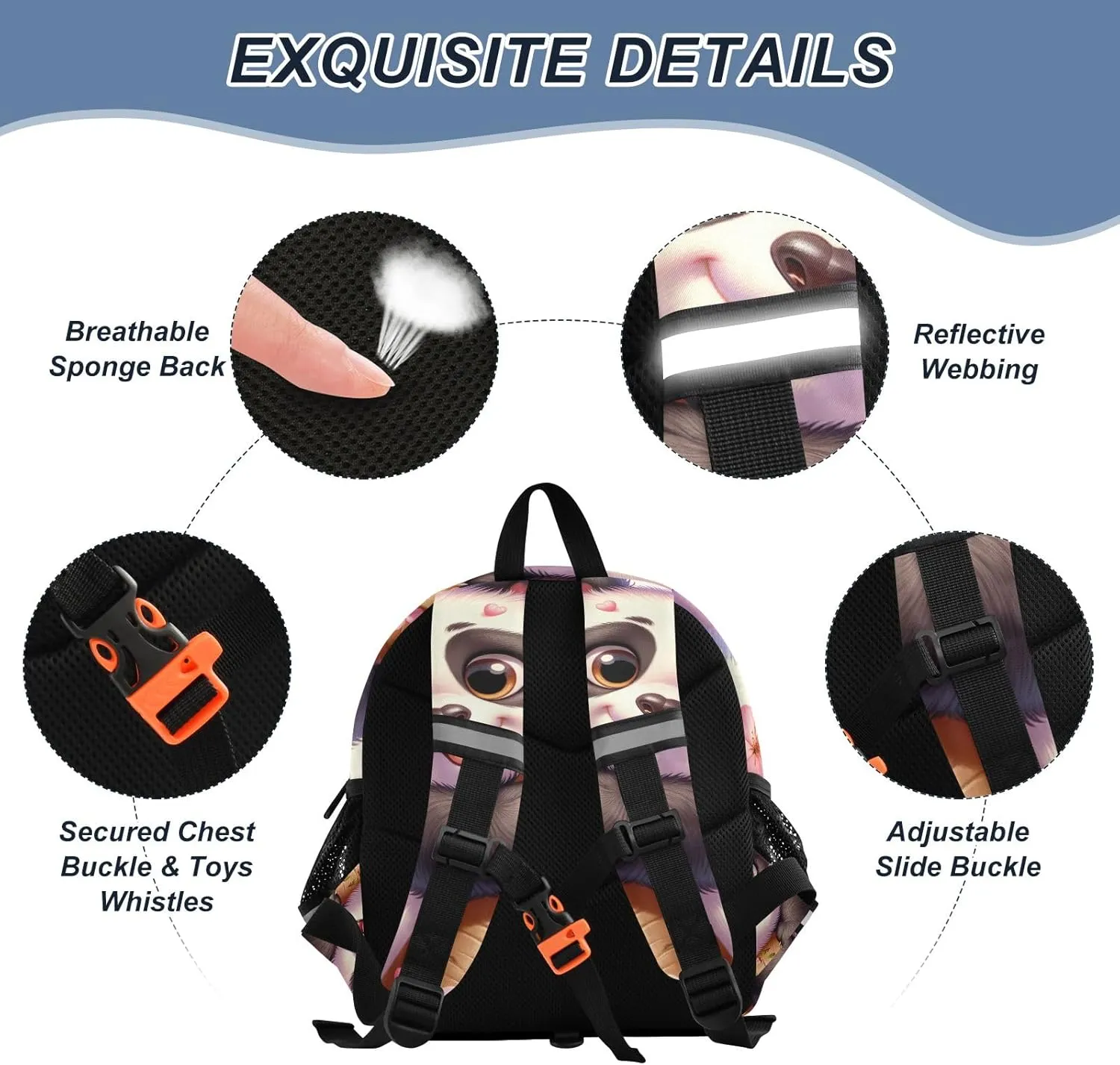 CHIFIGNO Cute Panda Cherry Blossom Toddler Boy Backpack with Leash, Small Travel Book Bag Kids School Bag Preschool Backpack
