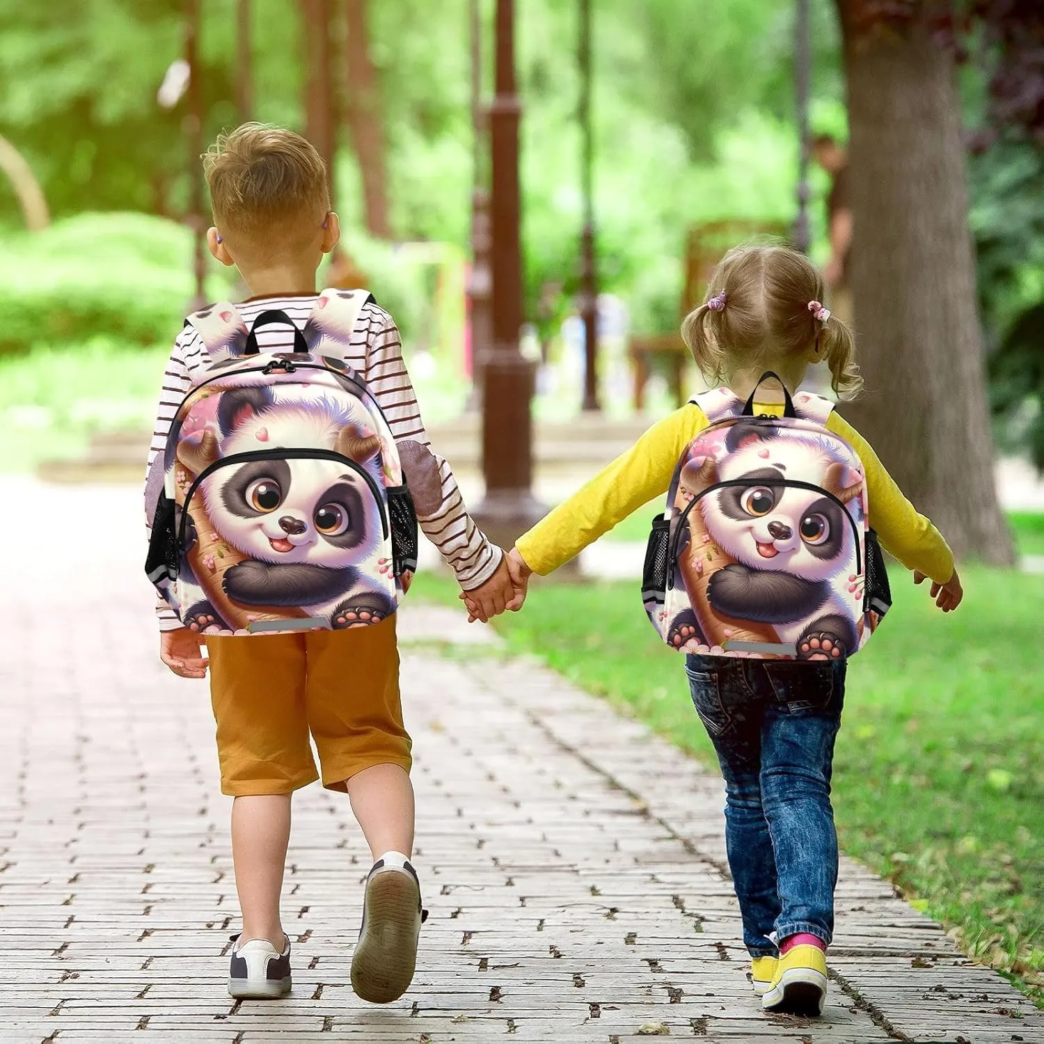 CHIFIGNO Cute Panda Cherry Blossom Toddler Boy Backpack with Leash, Small Travel Book Bag Kids School Bag Preschool Backpack
