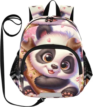 CHIFIGNO Cute Panda Cherry Blossom Toddler Boy Backpack with Leash, Small Travel Book Bag Kids School Bag Preschool Backpack