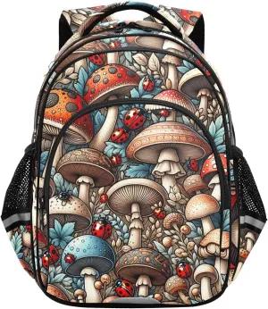 CHIFIGNO Kids School Backpack, Mushrooms and Ladybirds Book Bag for Girls Boys Lightweight Backpacks for Teens with Reflective Stripes