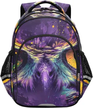 CHIFIGNO Purple Owl Evil Eyes Backpack for School with Reflective Stripes Bookbag for Girls Boys Casual Daypack Backpacks