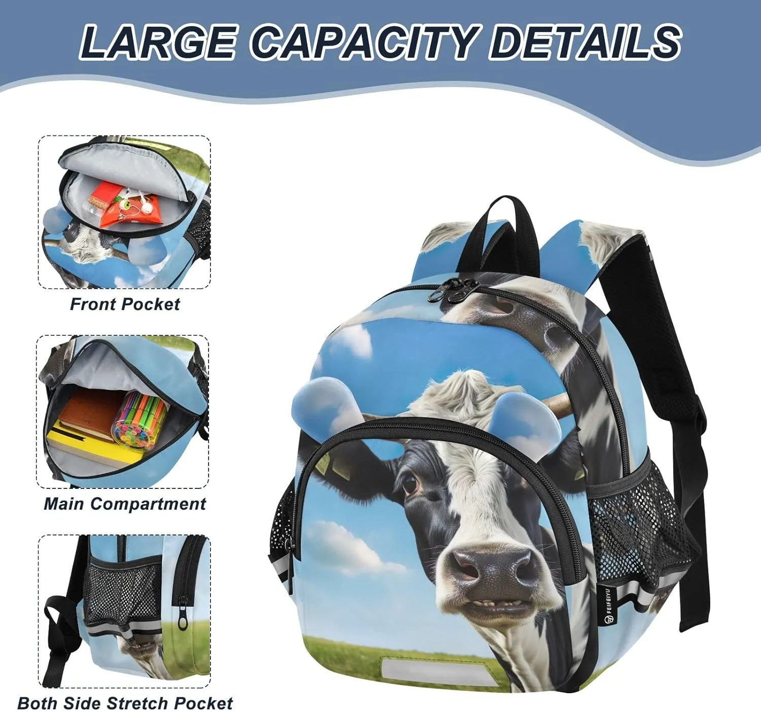 CHIFIGNO Toddler Backpack for Boys Girls, Cow Farm Animals Small Travel Bookbag Kids School Bag Preschool Kindergarten Backpack