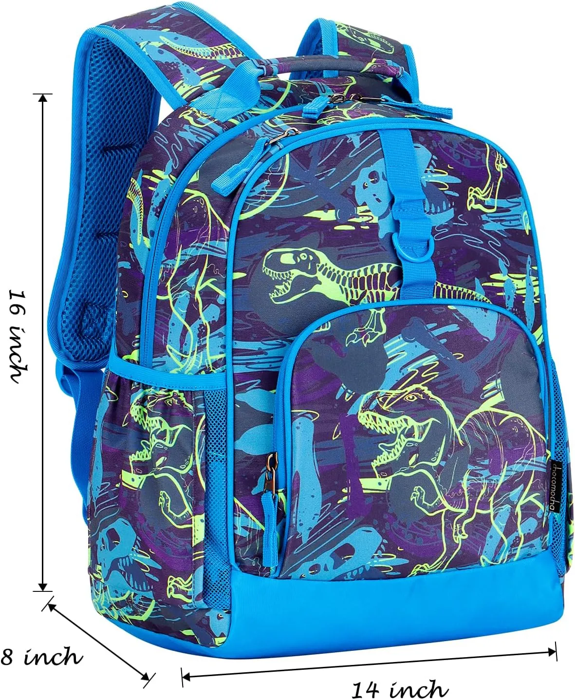 Choco Mocha Dinosaur Backpack for Boys, Kids Backpack for Boys Ages 4-6, Kindergarten Preschool Bookbag Boy 15 inch, Blue