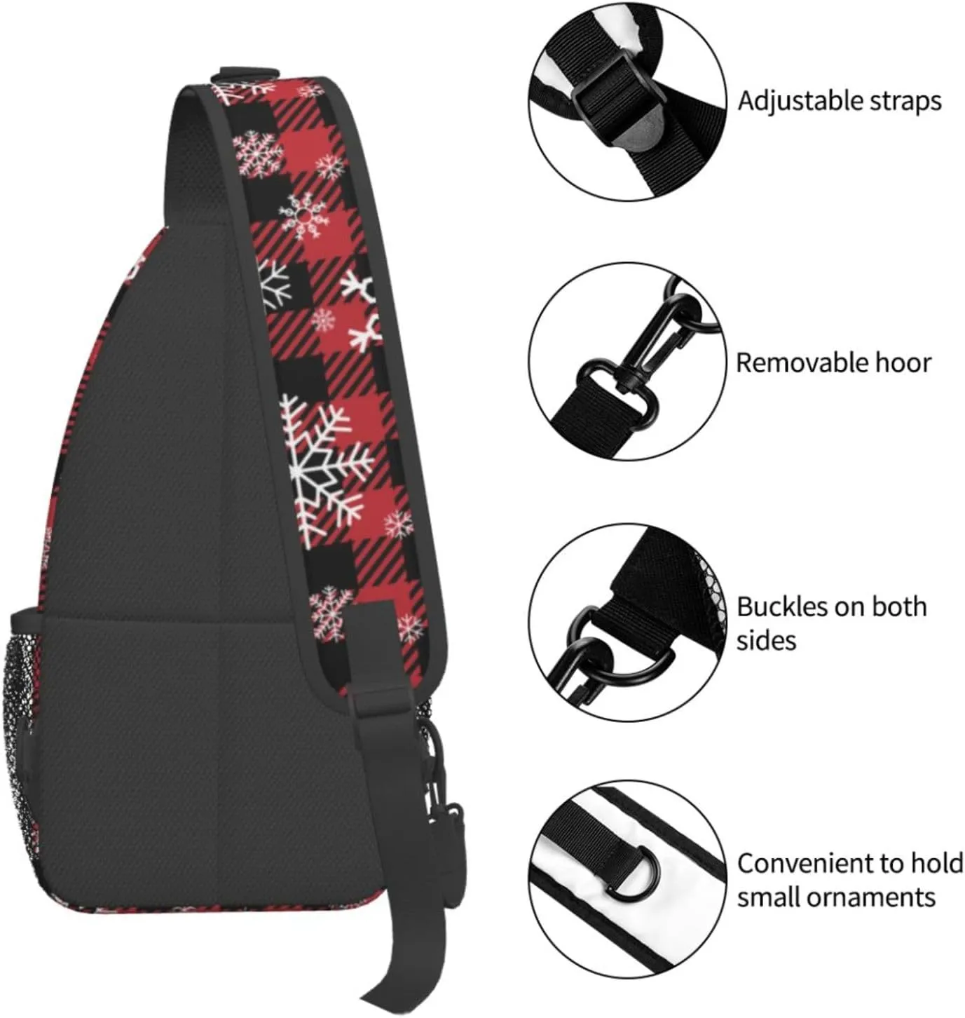 Christmas Checkered Snowflakes Crossbody Sling Bag Adjustable Holiday Pattern With Christmas Candies Chest Bag Shoulder Bag Backpack