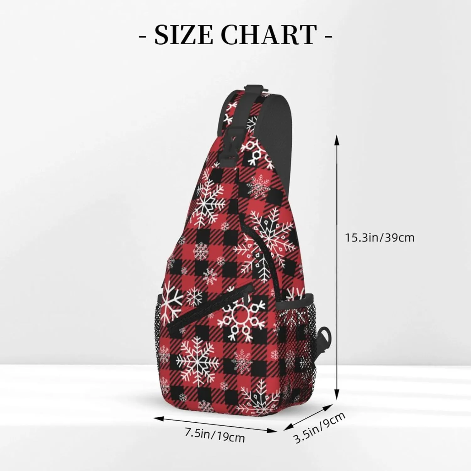 Christmas Checkered Snowflakes Crossbody Sling Bag Adjustable Holiday Pattern With Christmas Candies Chest Bag Shoulder Bag Backpack