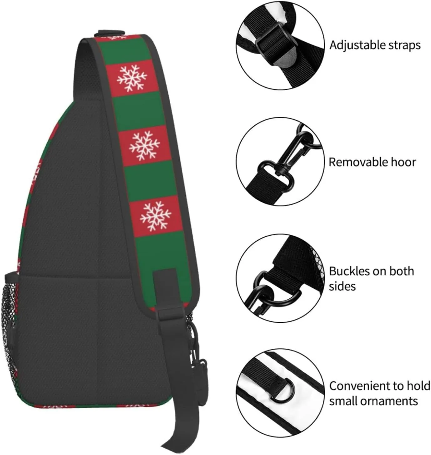 Christmas Checkered Snowflakes Crossbody Sling Bag Adjustable Holiday Pattern With Christmas Candies Chest Bag Shoulder Bag Backpack