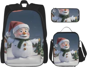 Christmas Santa Snowman Print Travel Bag Adjustable Shoulder Straps Lunch Bag Pencil Case Large Capacity Bag