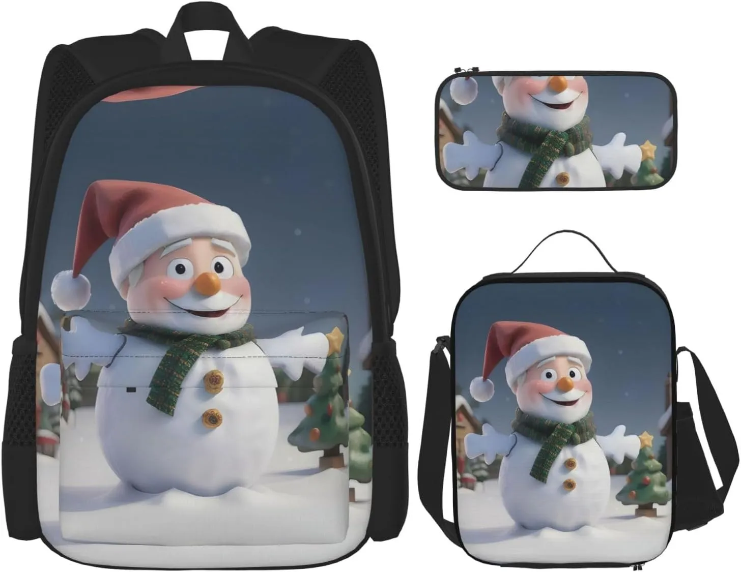Christmas Santa Snowman Print Travel Bag Adjustable Shoulder Straps Lunch Bag Pencil Case Large Capacity Bag