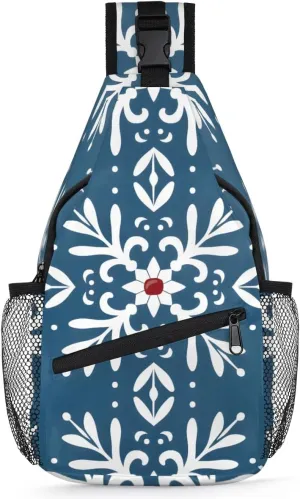 Christmass Sling Bag for Women Men Snowflake Crossbody Shoulder Bags for Women Hiking Chest Daypack One Strap Sling Backpack Waterproof Travel Sling Bag Blue