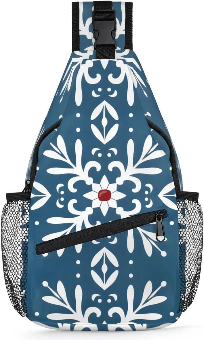 Christmass Sling Bag for Women Men Snowflake Crossbody Shoulder Bags for Women Hiking Chest Daypack One Strap Sling Backpack Waterproof Travel Sling Bag Blue