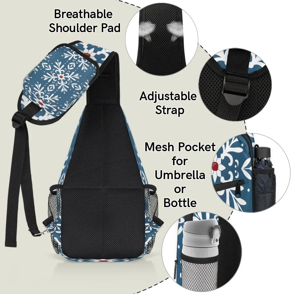 Christmass Sling Bag for Women Men Snowflake Crossbody Shoulder Bags for Women Hiking Chest Daypack One Strap Sling Backpack Waterproof Travel Sling Bag Blue