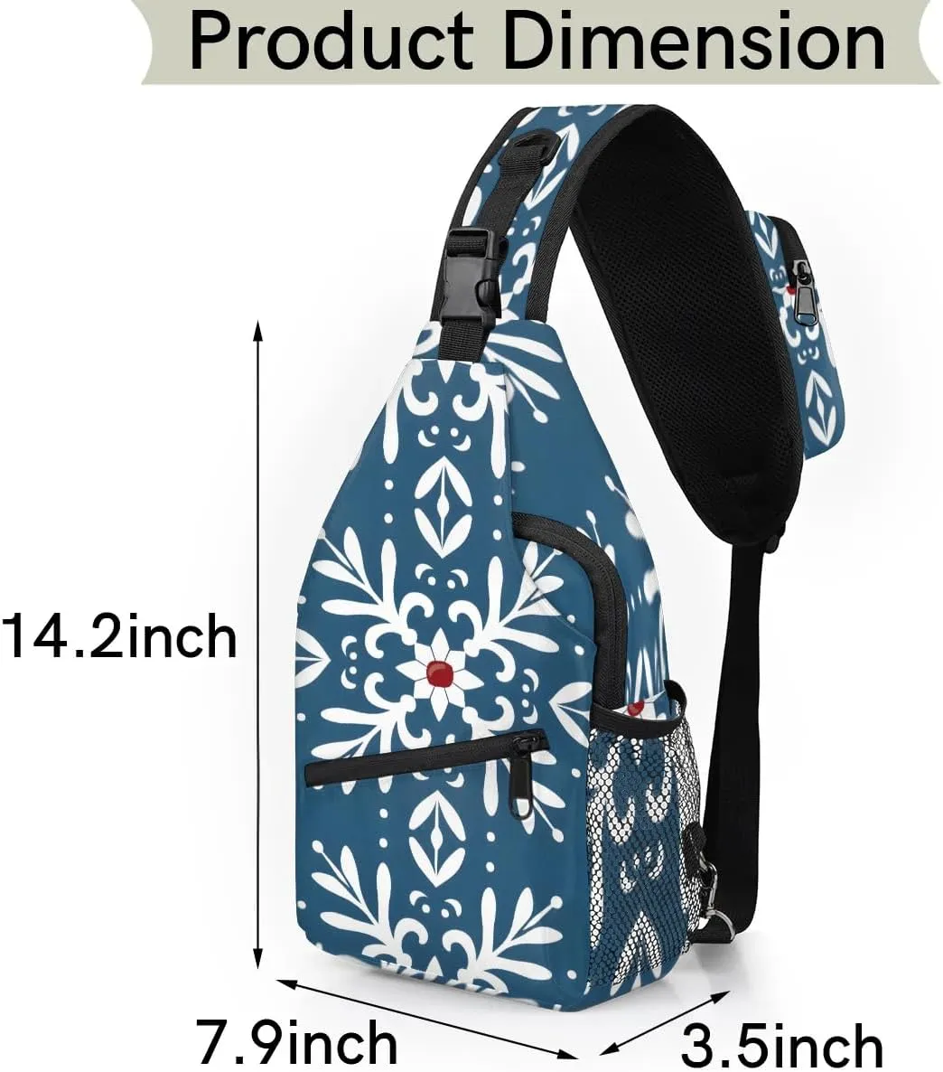 Christmass Sling Bag for Women Men Snowflake Crossbody Shoulder Bags for Women Hiking Chest Daypack One Strap Sling Backpack Waterproof Travel Sling Bag Blue