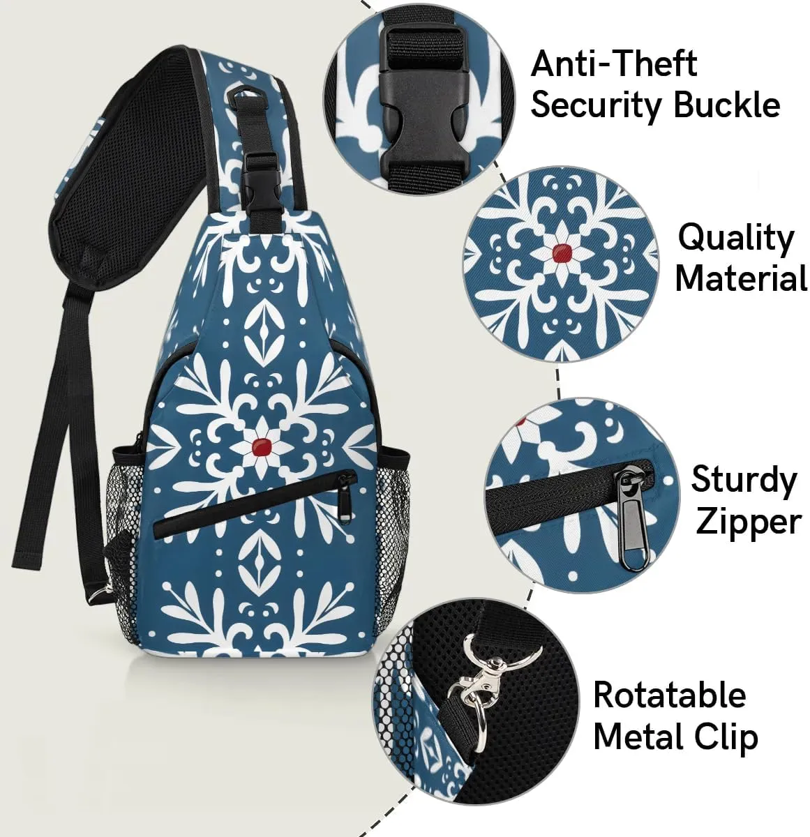 Christmass Sling Bag for Women Men Snowflake Crossbody Shoulder Bags for Women Hiking Chest Daypack One Strap Sling Backpack Waterproof Travel Sling Bag Blue