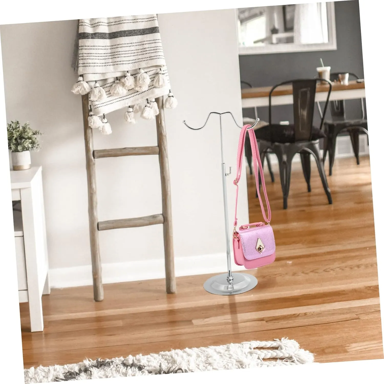Ciieeo 1pc Luggage Display Rack Handbag Hanger Freestanding Hanger Rack Table Top Stand with Hooks Lanyard Display Bag Hook Hanger Handbags Racks Duffle Tote Bag Display Stand Iron Silver