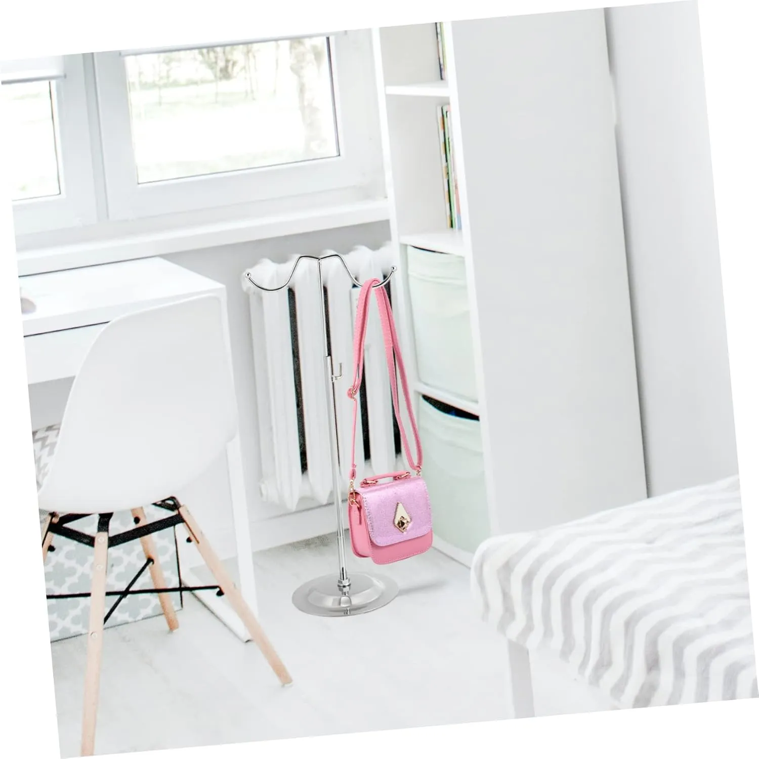 Ciieeo 1pc Luggage Display Rack Handbag Hanger Freestanding Hanger Rack Table Top Stand with Hooks Lanyard Display Bag Hook Hanger Handbags Racks Duffle Tote Bag Display Stand Iron Silver