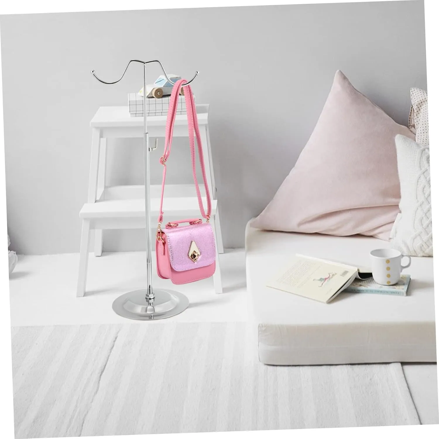Ciieeo 1pc Luggage Display Rack Handbag Hanger Freestanding Hanger Rack Table Top Stand with Hooks Lanyard Display Bag Hook Hanger Handbags Racks Duffle Tote Bag Display Stand Iron Silver