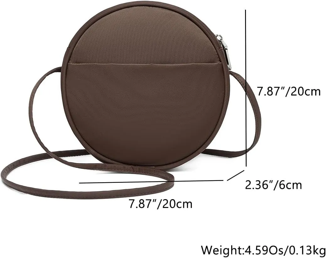 Circle Crossbody Bag for Women NYLON Circle Purse with Zipper Adjustable Knot Shoulder Straps