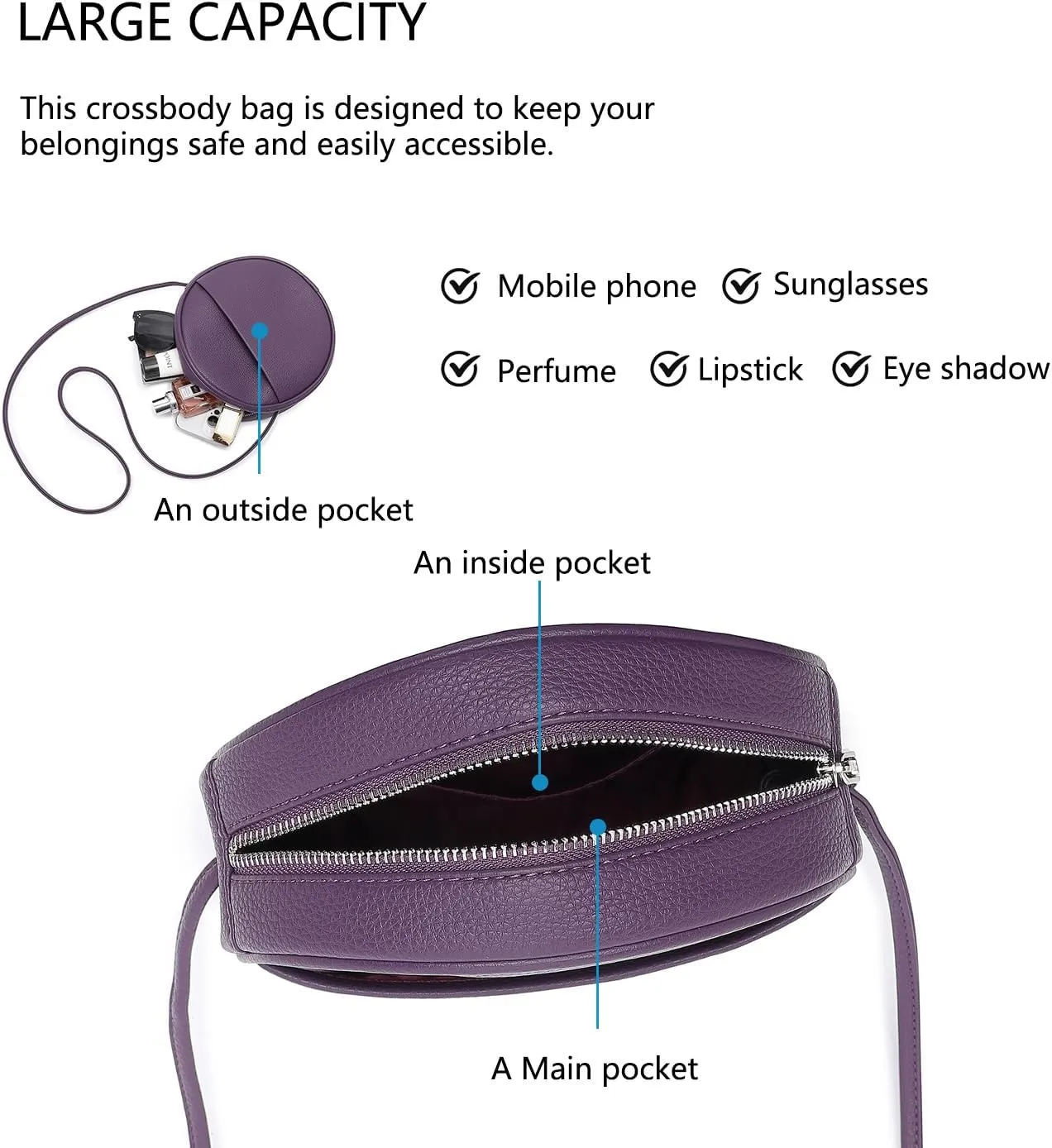Circle Crossbody Bag for Women NYLON Circle Purse with Zipper Adjustable Knot Shoulder Straps