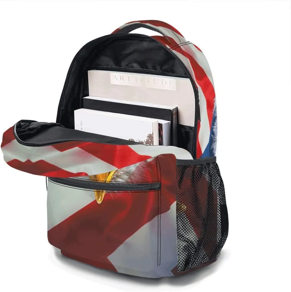Classic Eagle Backpack, Lightweight Durable Laptop Bag 3D Printed Daypack with Multiple Pockets, Stylish Shoulders Backpack(Eagle & American Flag)