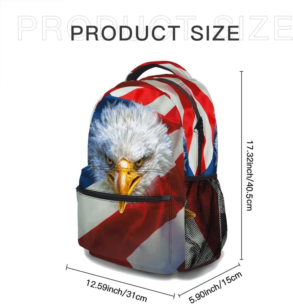 Classic Eagle Backpack, Lightweight Durable Laptop Bag 3D Printed Daypack with Multiple Pockets, Stylish Shoulders Backpack(Eagle & American Flag)